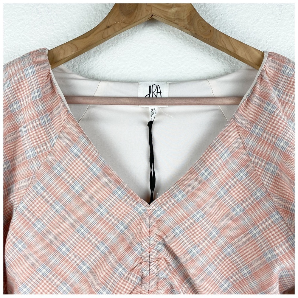 NWT dRA Orange Plaid Puff Sleeve Crop Top Size XS - Picture 4 of 9